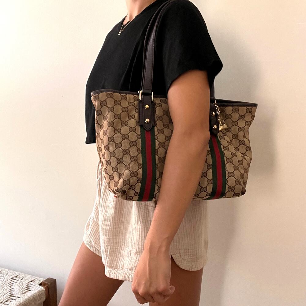 GUCCI GG Supreme Canvas and Leather Tote Bag - Picture 2 of 16